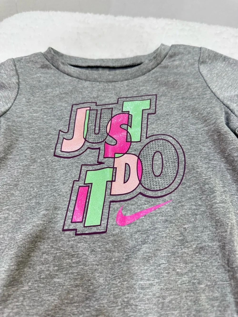 Girl’s Nike Gray Graphic Tee with Light Pink Polka Dot Skort - Picture 6 of 10